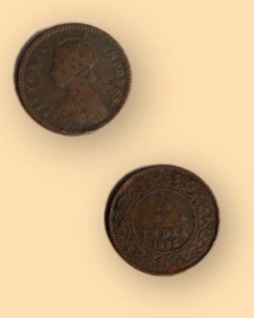 British India Coin VICTORIA EMPRESS-1/12TH Anna 1895 Used (COPPER) COIN