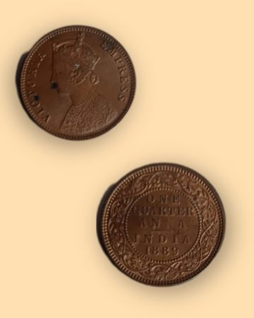 British India Coin VICTORIA EMPRESS-1 QUARTER ANNA1889 Used (COPPER) COIN