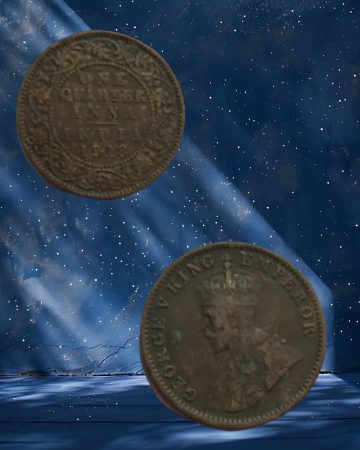 British India Coin George V-1 QUARTER Anna 1918 Used (COPPER) COIN