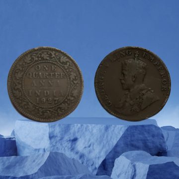 British India Coin George V-1 QUARTER Anna 1927 Used Calcutta Mint (COPPER) COIN