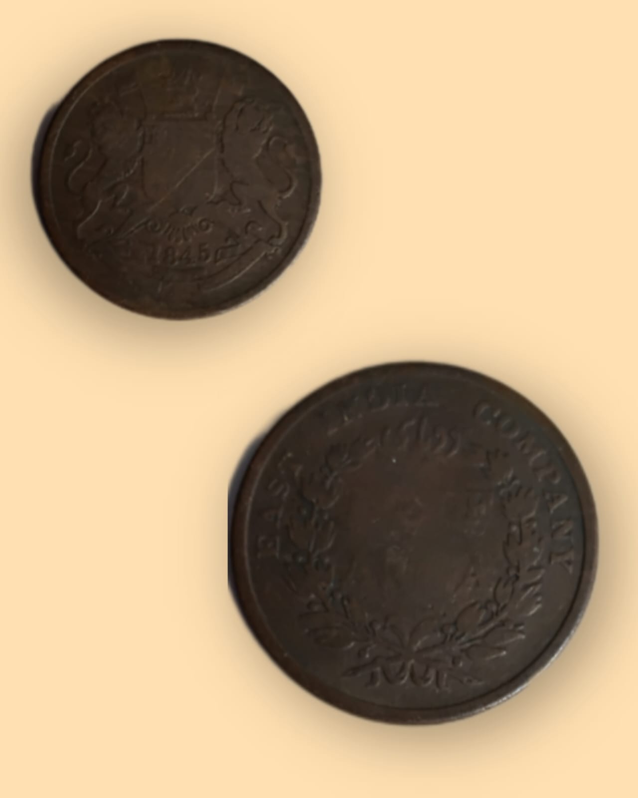 British India Coin EAST INDIA-HALF Anna 1845 Used (COPPER) COIN