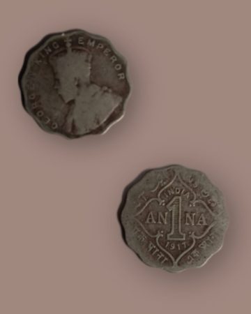 British India Coin George V-1 Anna 1917 Used Coin (Copper Nickle)