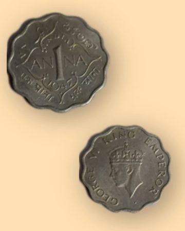 British India Coin George VI 1 Anna 1947 UNC Coin  (Copper Nickle)
