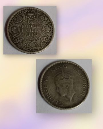 British India Coin king George VI 1/4 Rupee 1940 Used silver