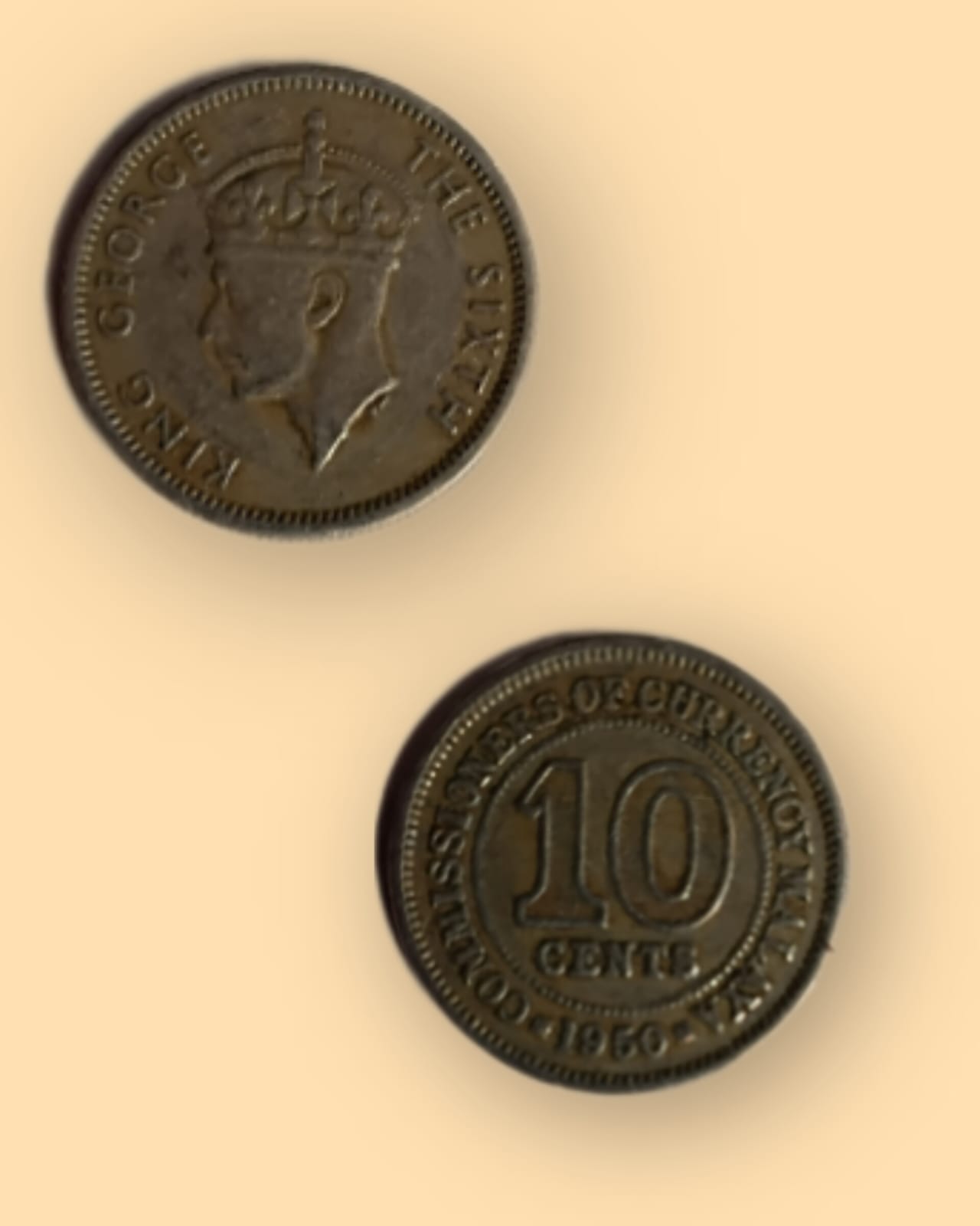 British India George King 1950 COMMISSIONERS OF Currency MALAYA 10 CENTS Used