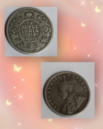 British India Coin king  George VI 1/4 Rupee 1919 Used silver