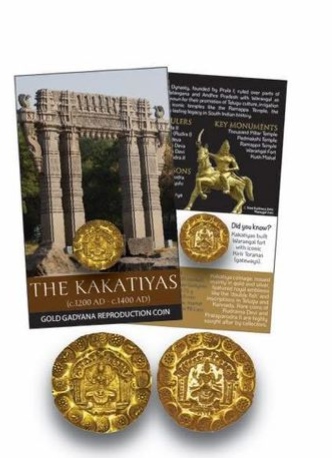 Kakatiya Dynasty Gold Gadyana Reproduction Coin with Historical Info Folder